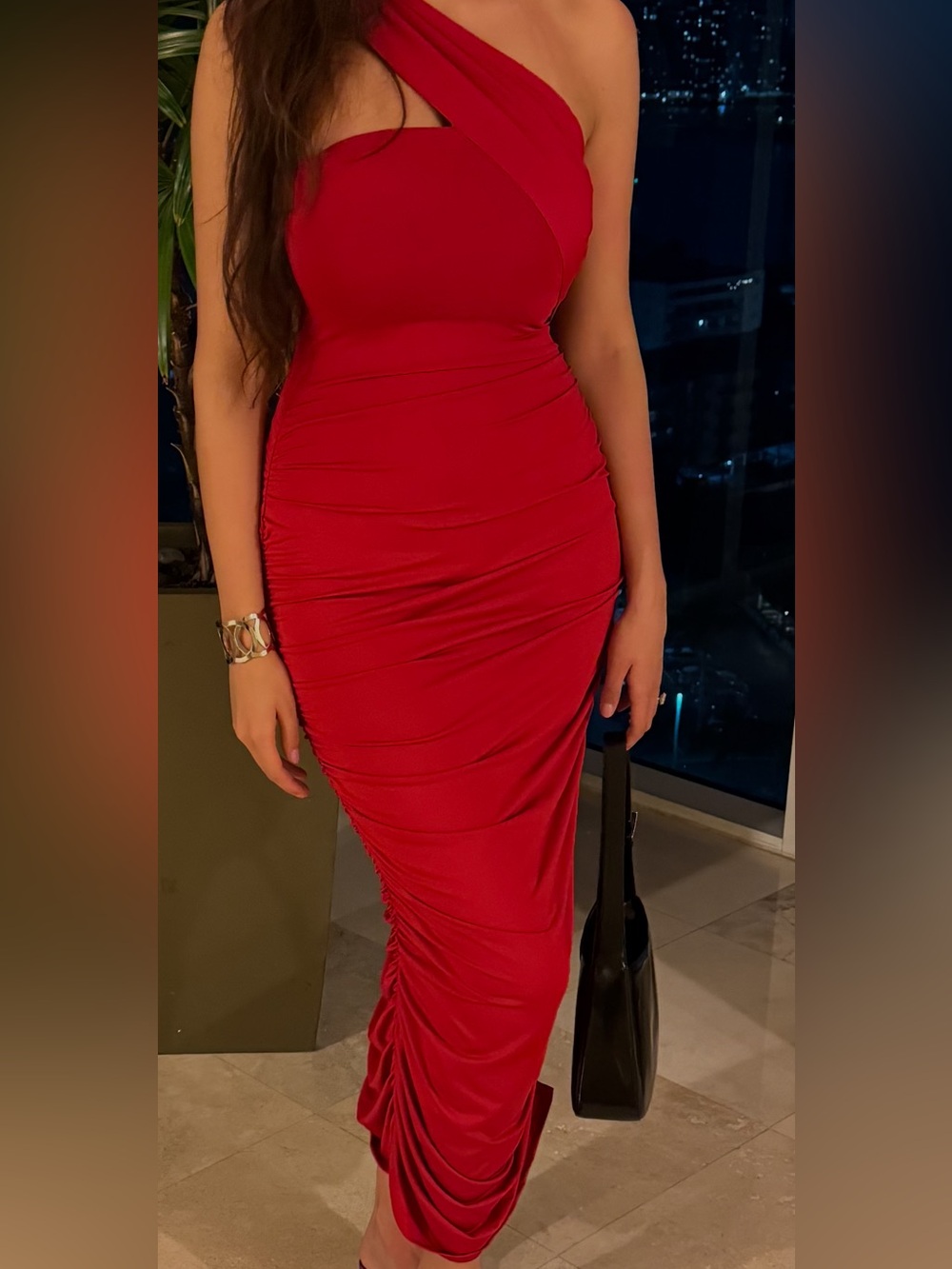 SHEIN Large Red Ruched Maxi Dress